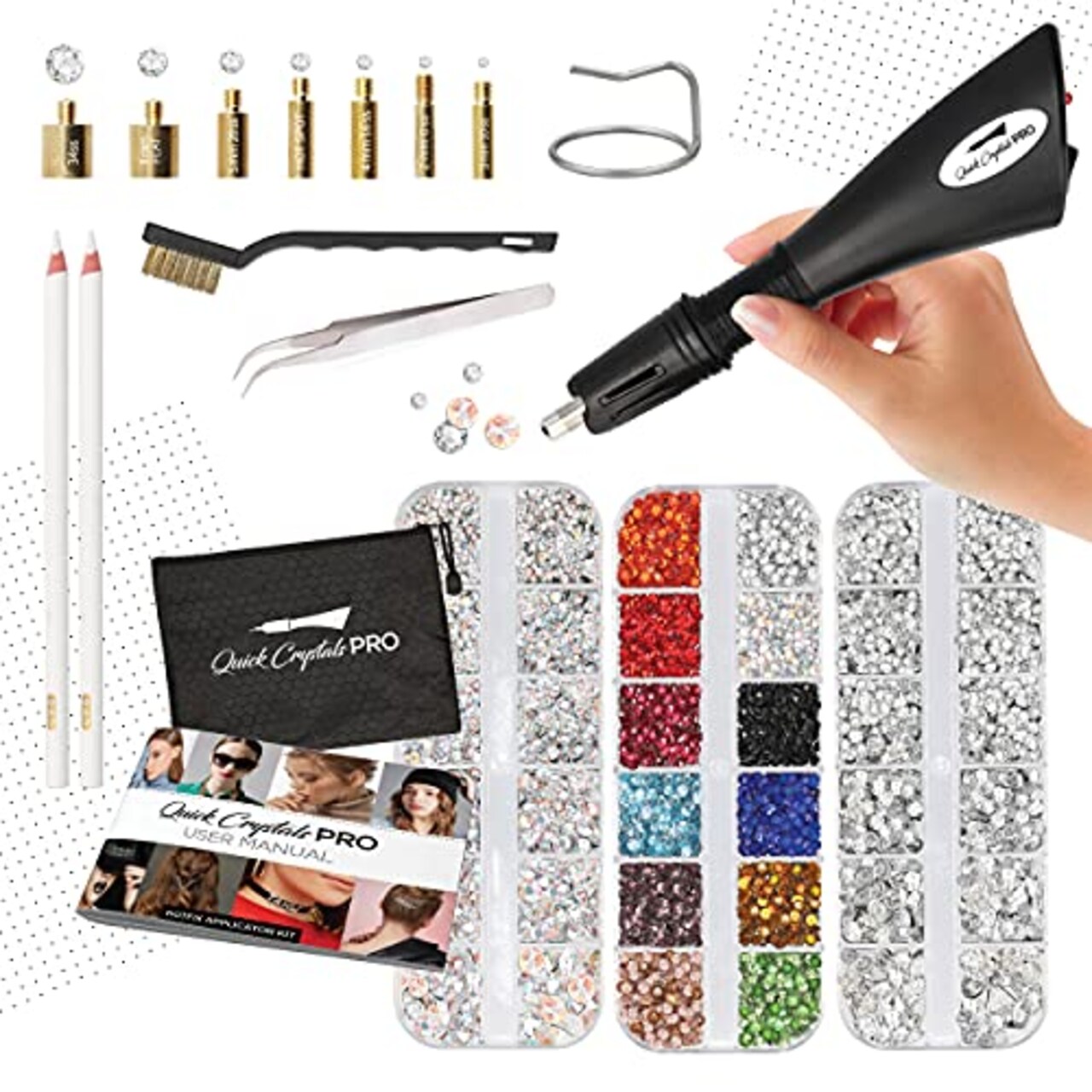 Hotfix Applicator, 4400 Rhinestones , Bedazzler Kit with Rhinestones, DIY Wand Setter Tool Kit with 7 Different Tip Sizes, Tweezers, Cleaning Brush, User Manual, and